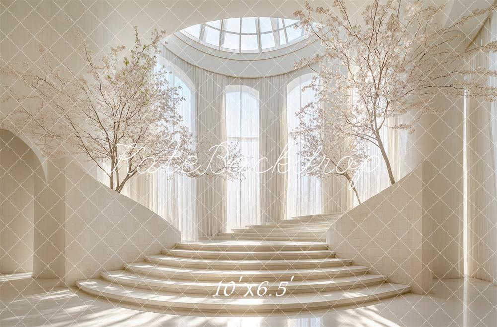 Kate Beige Elegant Cascading Stairs Arch Backdrop Designed by Mini MakeBelieve