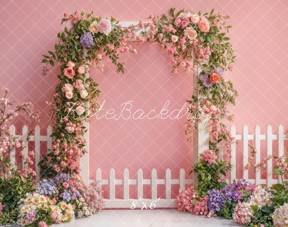 Kate Spring Flower Arch Fence Pink Backdrop Designed by Emetselch