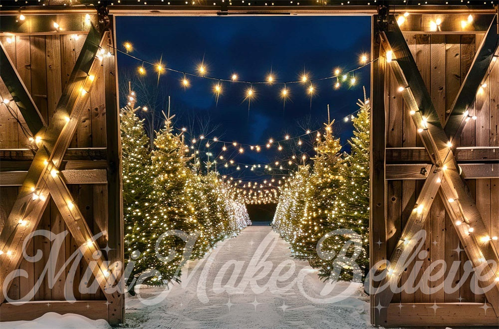 Kate Christmas Night Brown Barn Door Backdrop Designed by Mini MakeBelieve