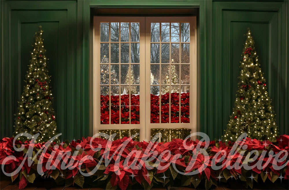 Kate Christmas Vintage Yellow Framed Window Green Wall Backdrop Designed by Mini MakeBelieve
