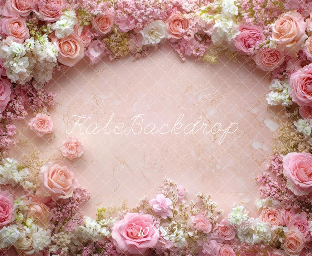 Kate Spring Floral Pink Rose Floor Backdrop Designed by Mini MakeBelieve