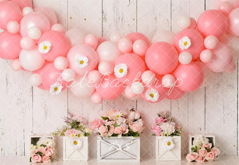 Cake Smash Rústico con Margarita Globos Fondo Floral Designed by Mandy Ringe Photography