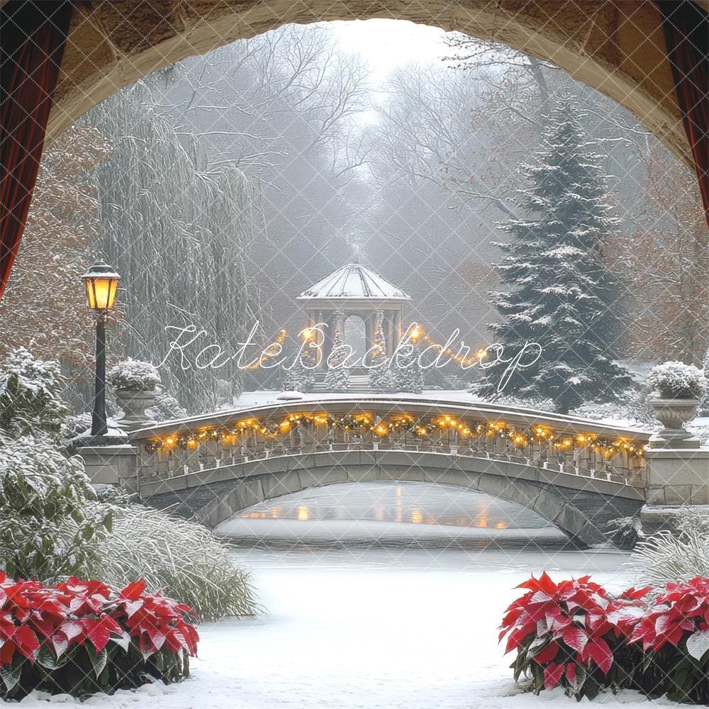 Kate Fine Art Winter Bridge Snowy Garden Backdrop Designed by Mini MakeBelieve