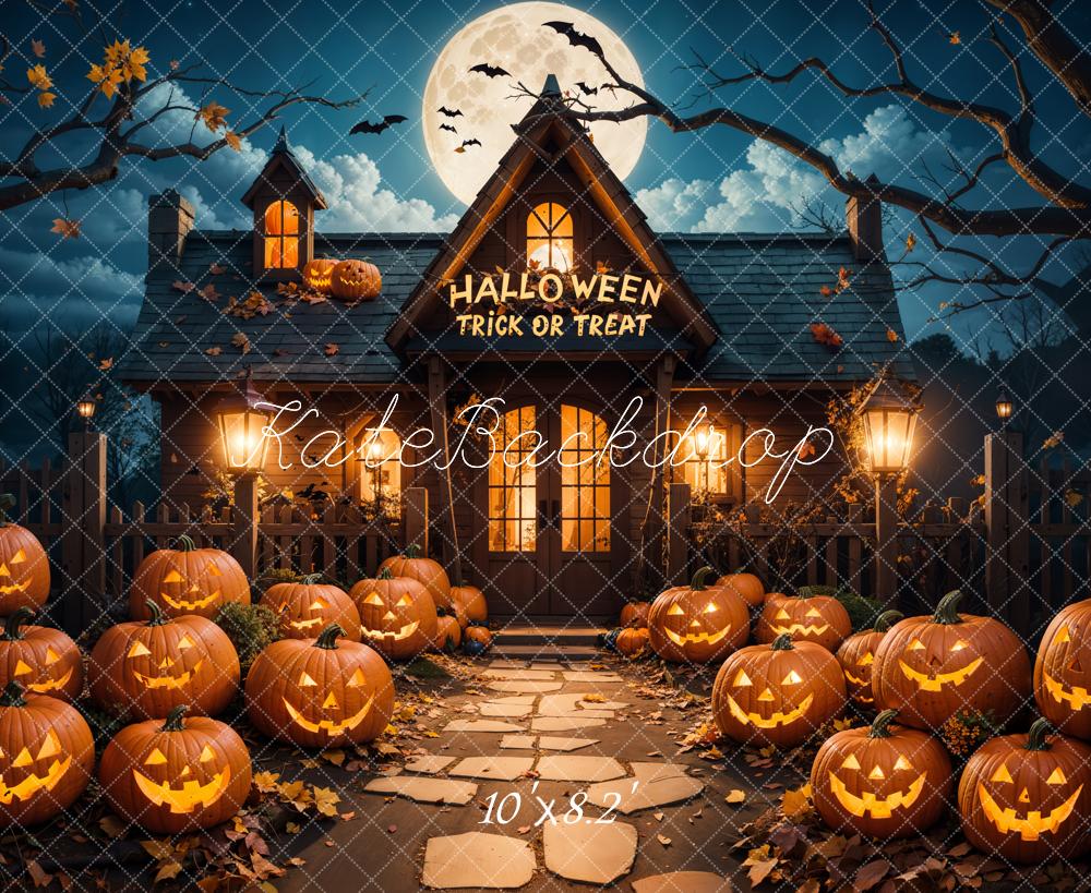 Kate Halloween Outdoor Forest Pumpkin Cottage Backdrop Designed by Emetselch