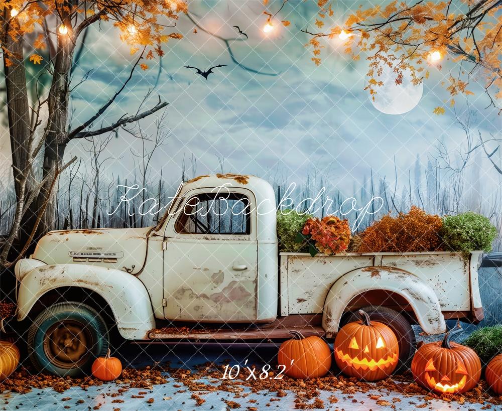 Fondo de camión vintage de Halloween con árbol de arce diseñado por Patty Roberts