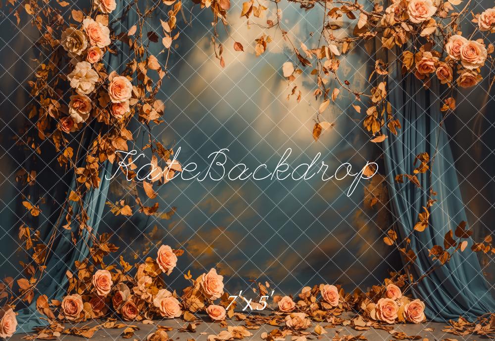 Fall Floral Blue Curtains Foto Achtergrond Designed by Emetselch