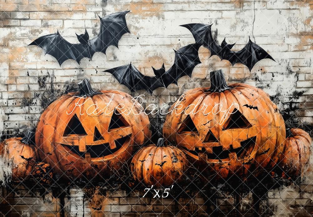 Kate Halloween Pumpkin Bat Brick Wall Backdrop Designed by Patty Roberts