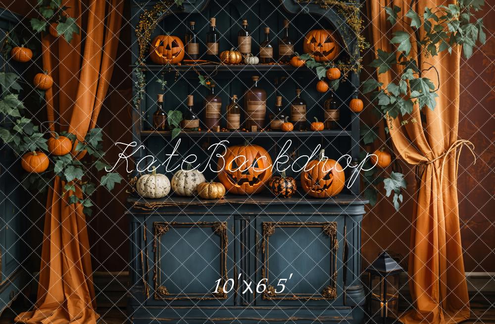 Kate Halloween Indoor Pumpkin Dark Green Retro Cabinet Backdrop Designed by Emetselch