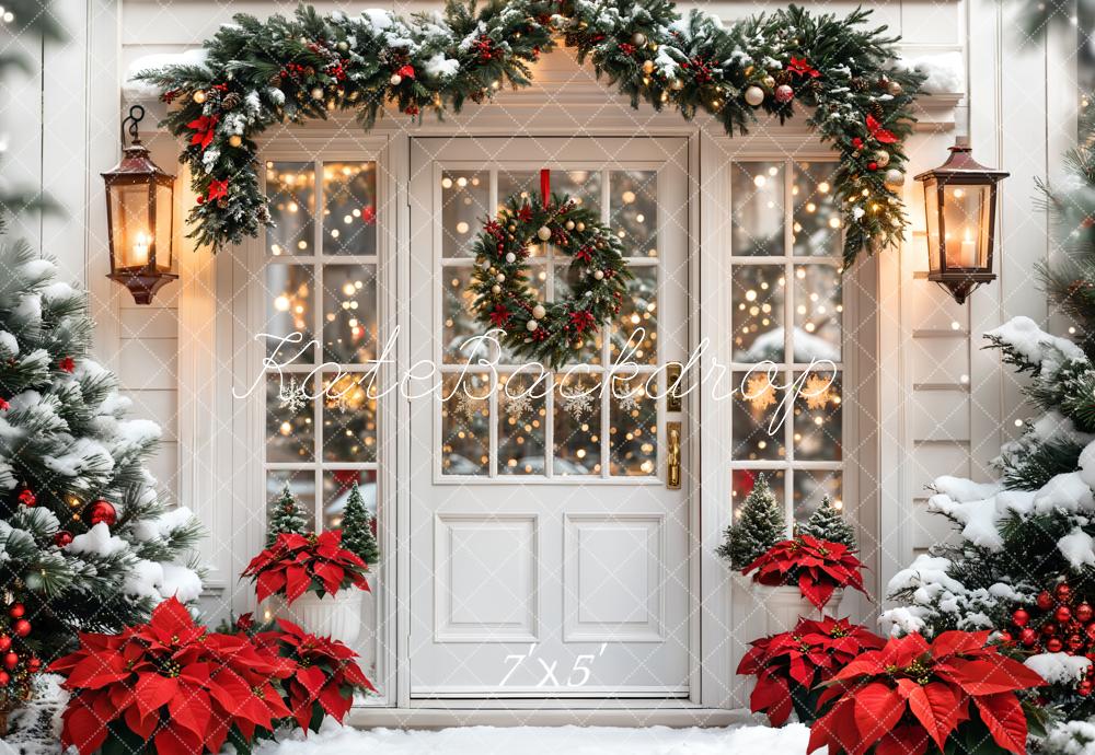 Kate Christmas Tree Door Wreath Snow Backdrop Designed by Emetselch