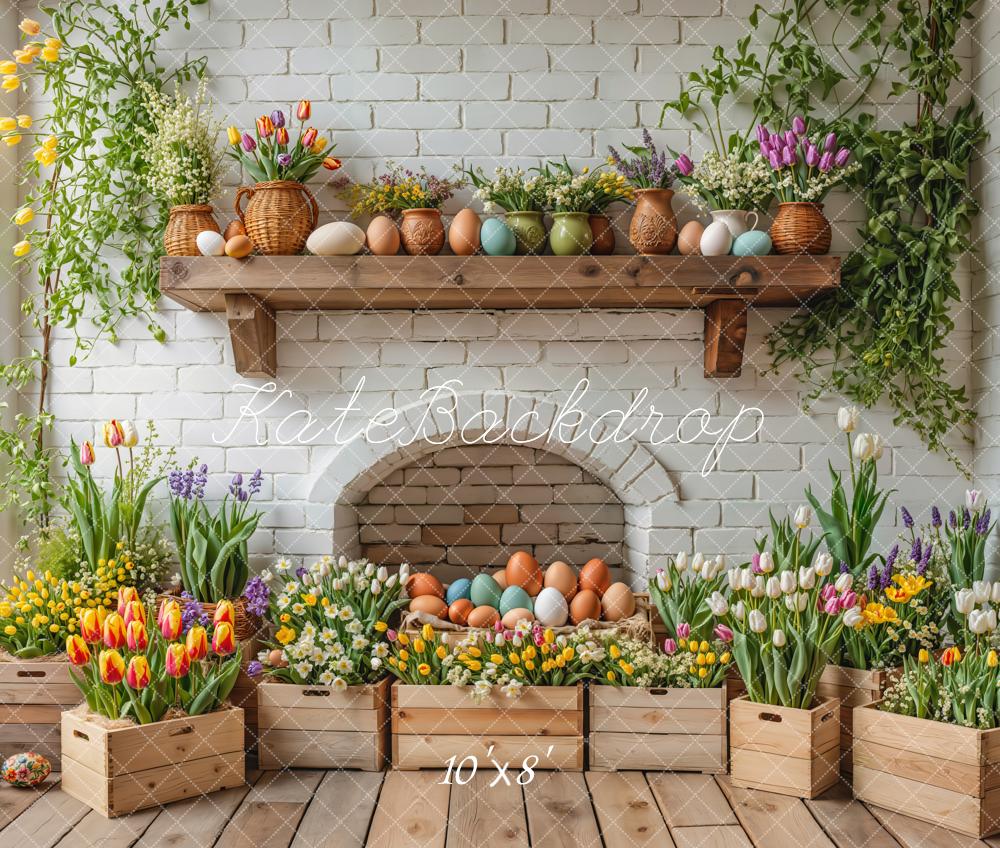 Fondo de Cajas de Madera con Huevos Florales de Pascua Diseñado por Emetselch