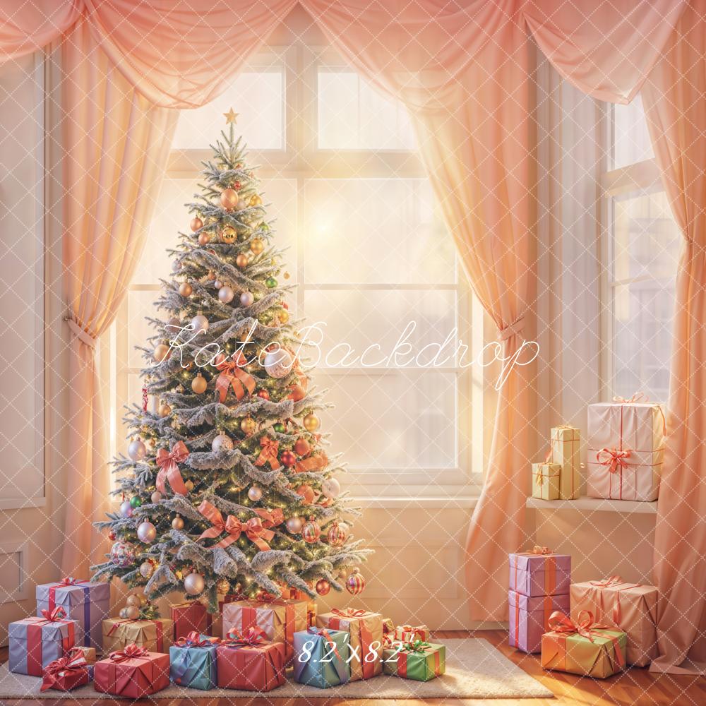 Kate Christmas Tree Pink Curtain White Window Backdrop Designed by Emetselch