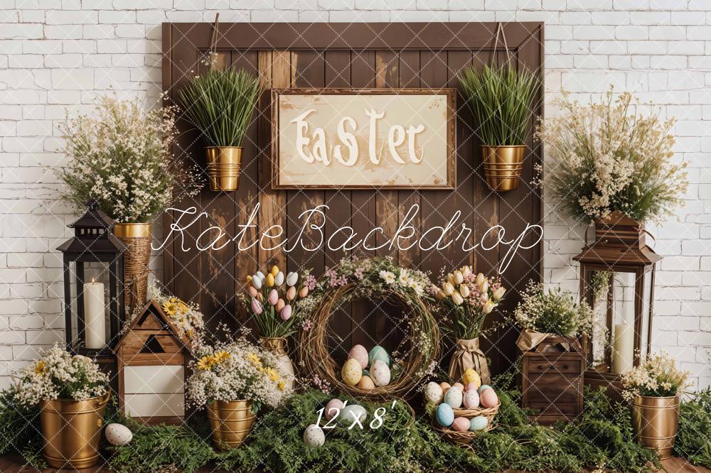 Kate Easter Floral Eggs Rustic Wooden Backdrop Designed by Emetselch