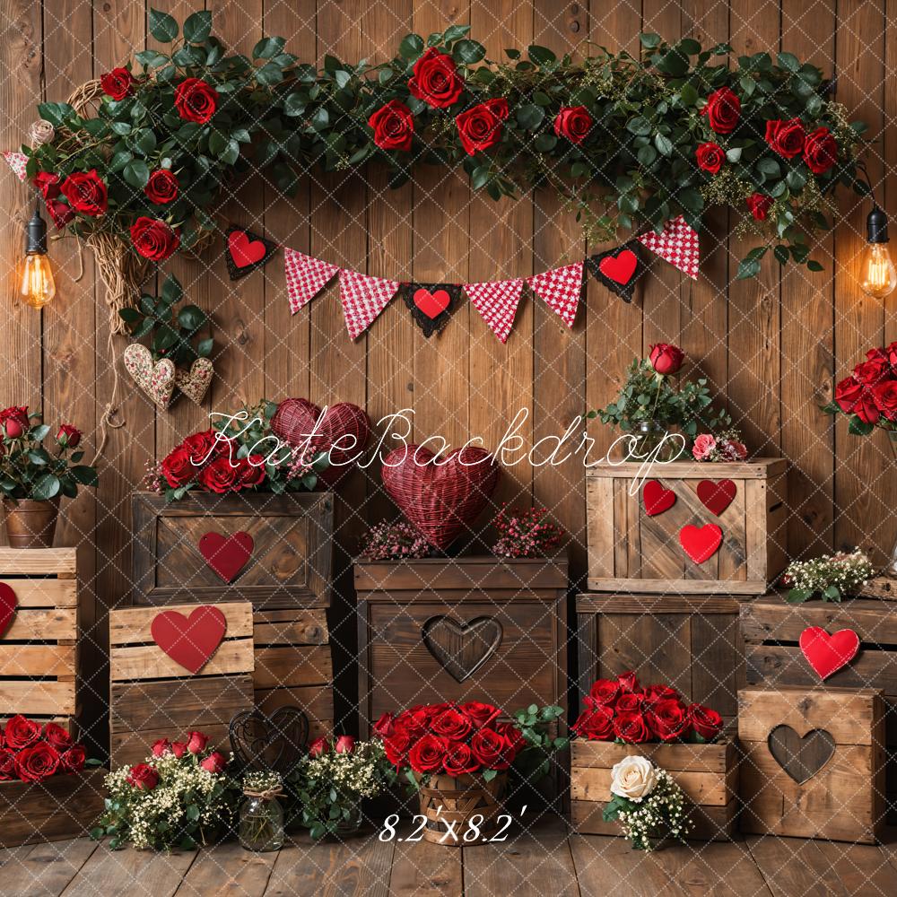 Lightning Deal #1 Kate Valentine's Rustic Roses Heart Wooden Backdrop Designed by Emetselch