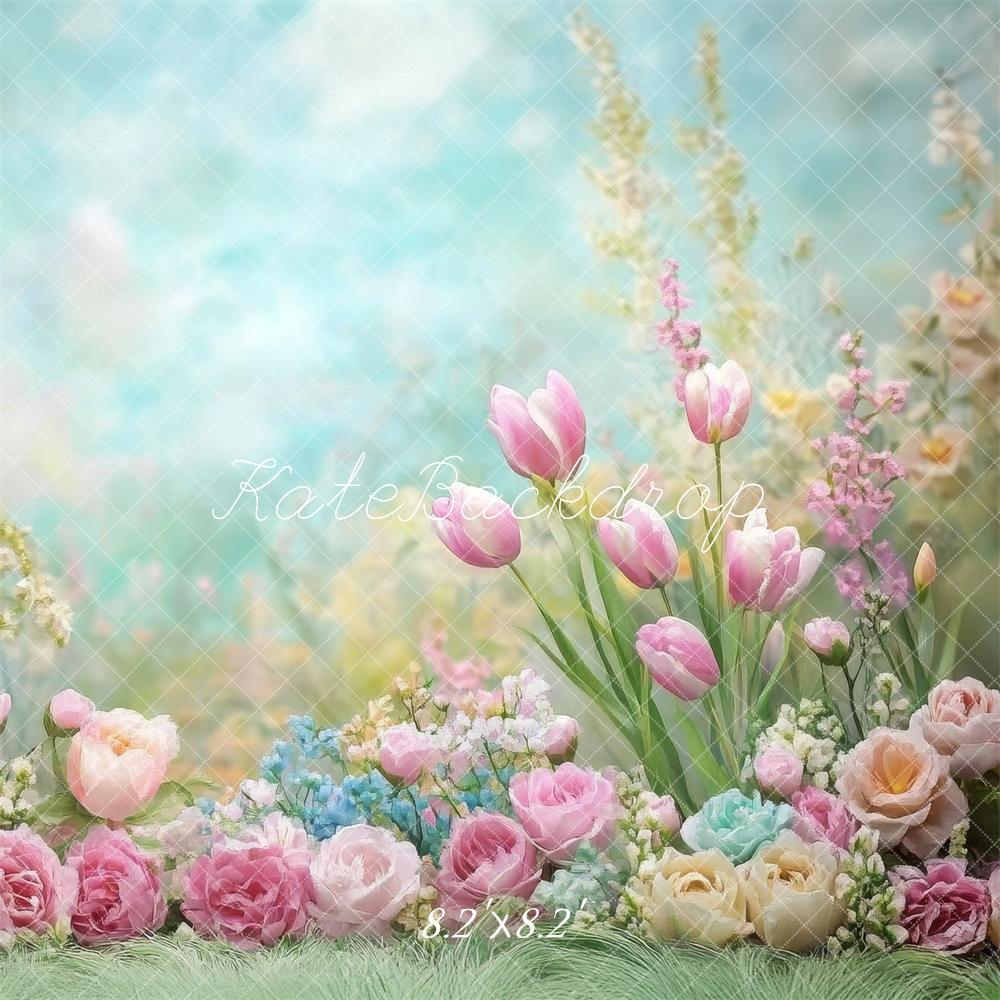 Kate Spring Floral Pastel Tulips Garden Backdrop Designed by Emetselch