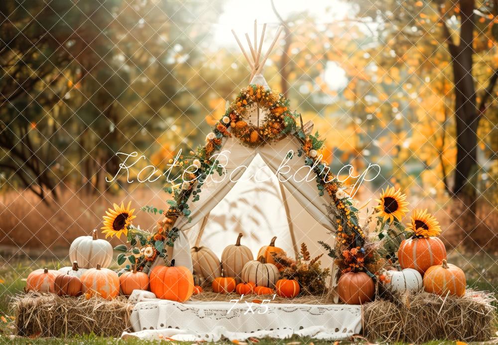 Fall White Teepee Met Zonnebloemen En Pomp - Foto Achtergrond Designed by Patty Robert