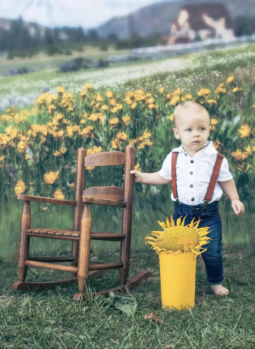 Bergweide Zomer Zonnebloemen Achtergrond voor Fotografie Ontworpen door Lisa Granden