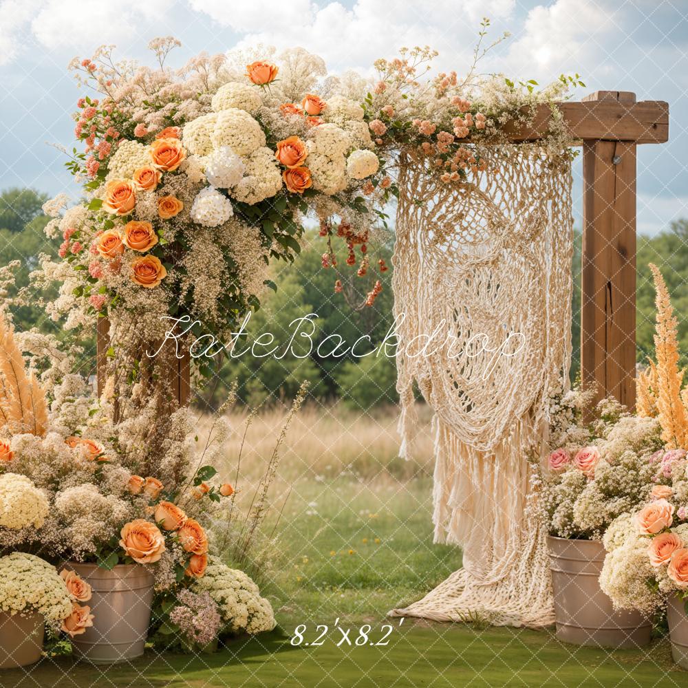 Kate Boho Floral Macrame Wedding Outdoor Backdrop Designed by Emetselch