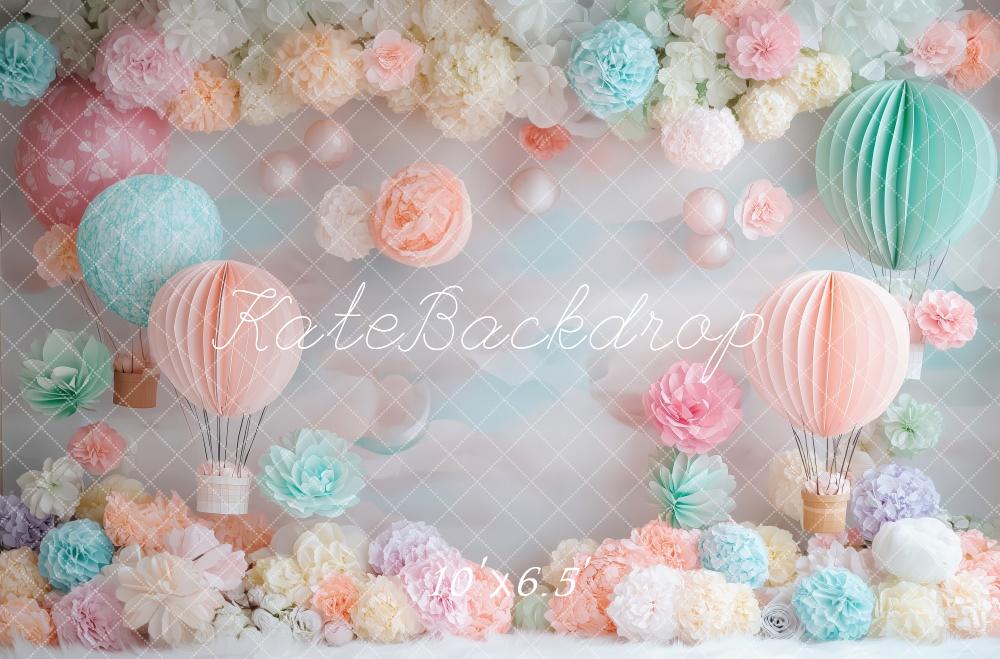 Kate Pastel Hot Air Balloons Flowers Backdrop Designed by Patty Roberts