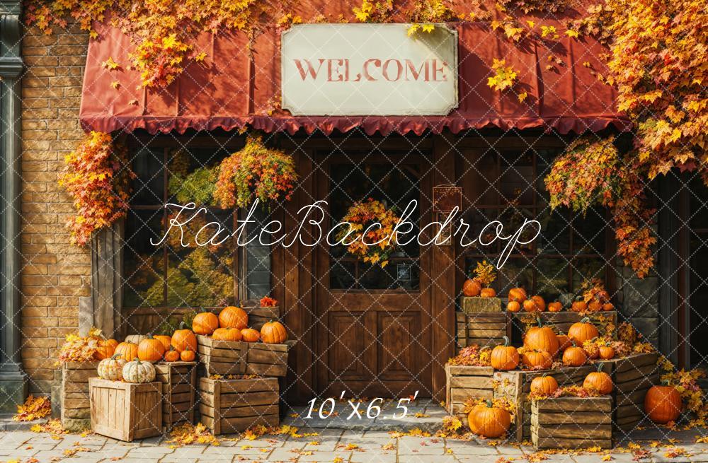 Tienda de Calabazas de Otoño Fondo de Hojas de Arce Diseñado por Emetselch