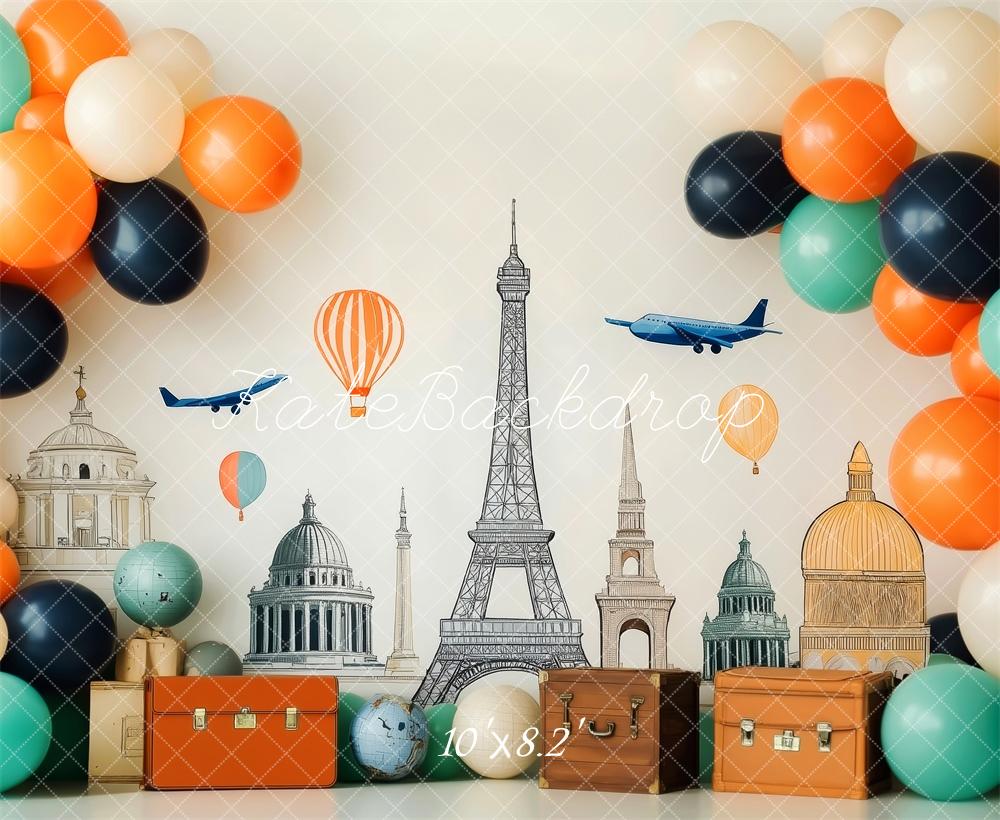 Kate Travel Around the World Balloons Globes Backdrop Designed by Patty Roberts