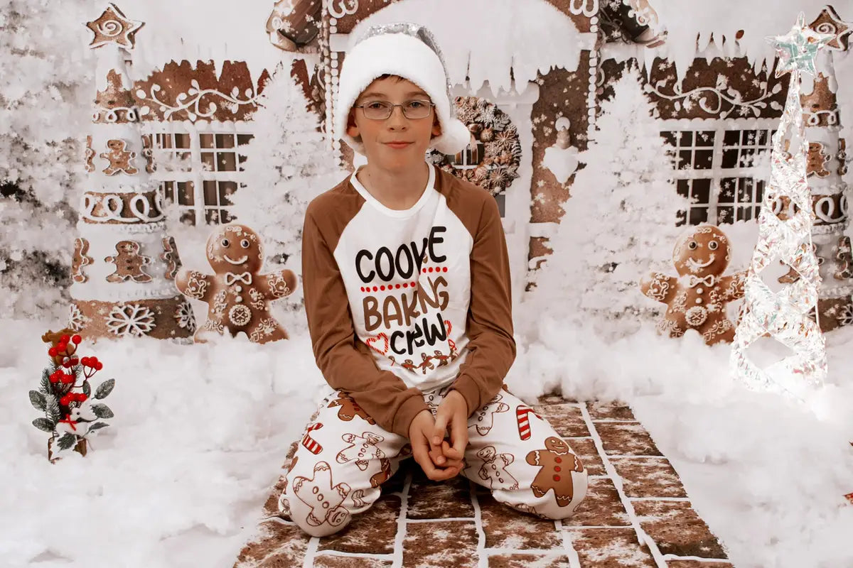 Kate Winter Christmas Gingerbread House Baking Cookies Backdrop Designed by Ashley Paul