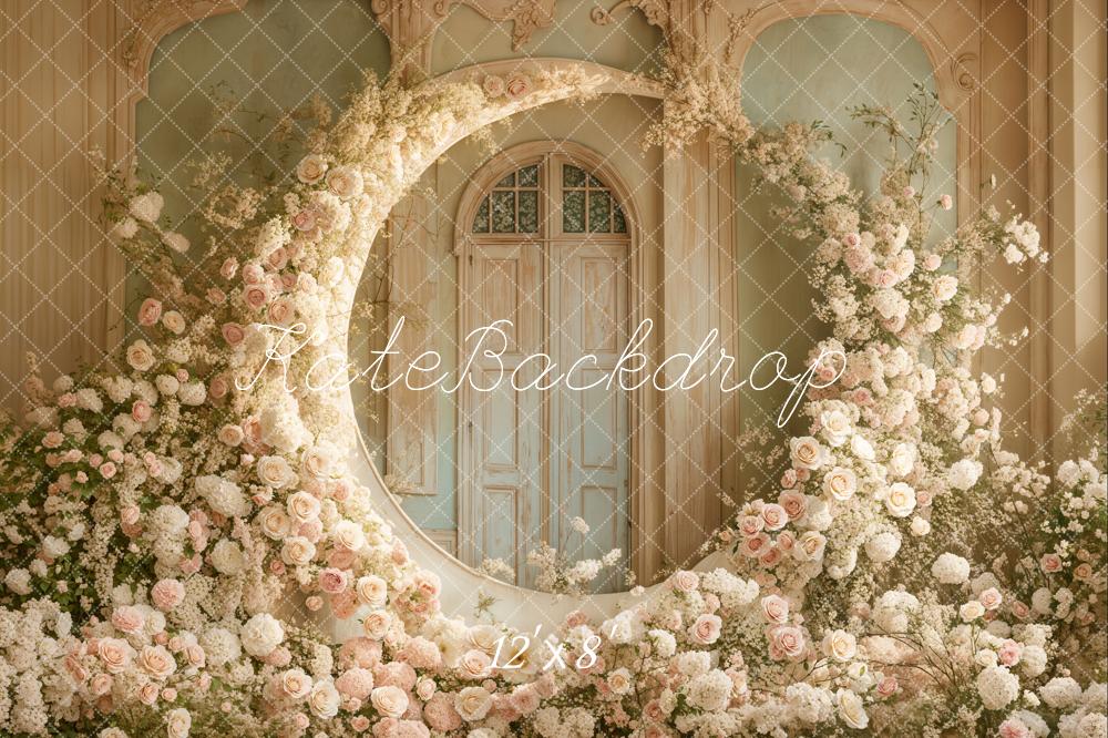 Kate Mother's Day White Floral Moon Arch Wedding Backdrop Designed by Emetselch