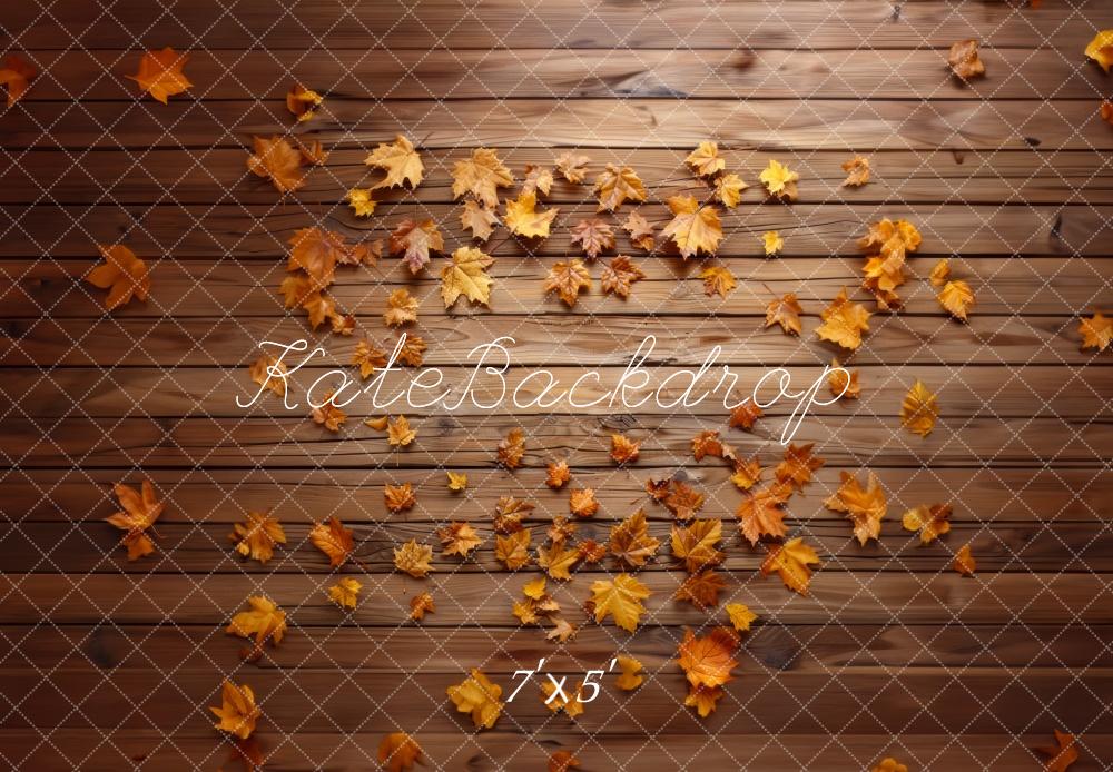 Kate Fall Fallen Leaves Wooden Floor Backdrop Designed by Mini MakeBelieve