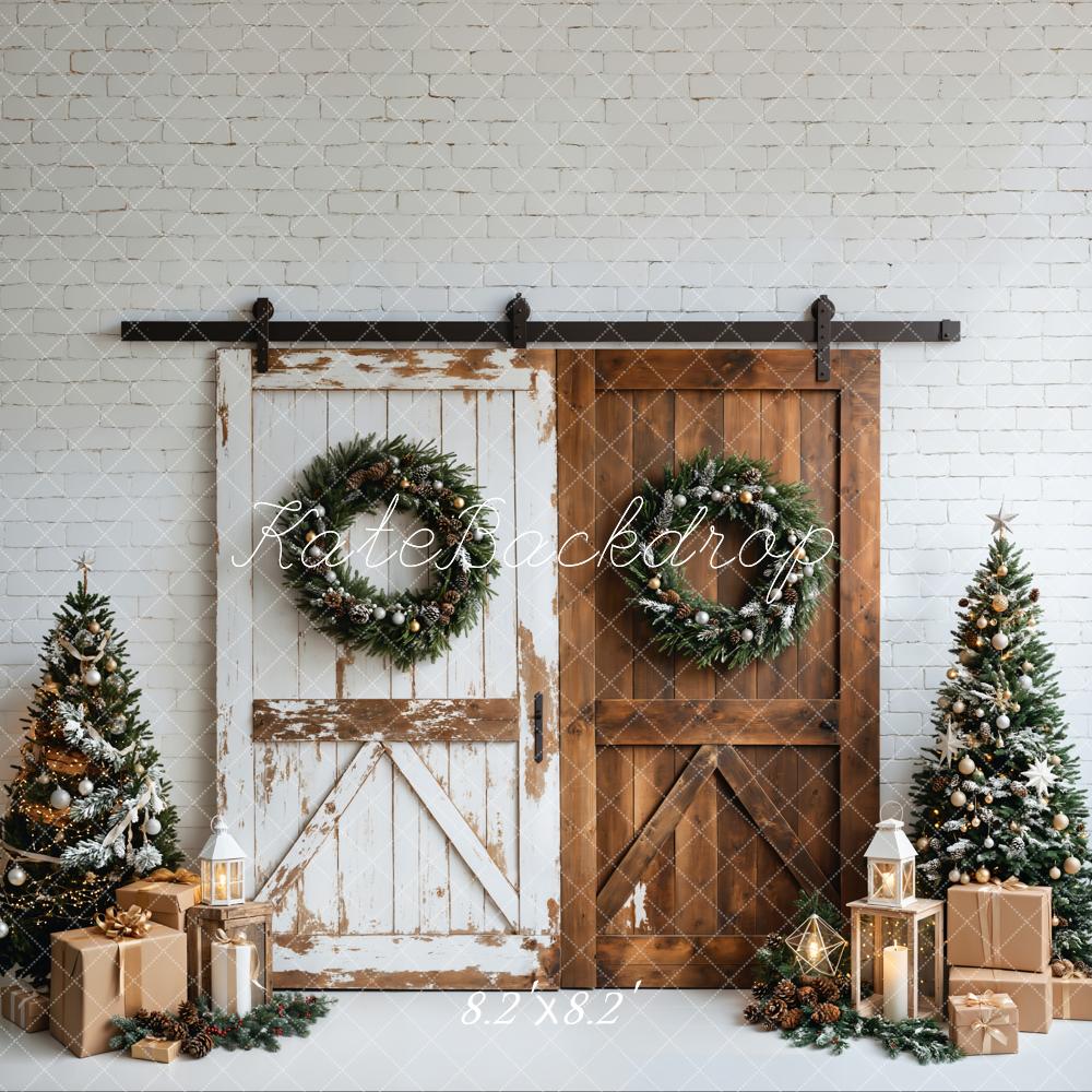 TEST Kate Christmas White Brown Wood Door Backdrop Designed by Emetselch