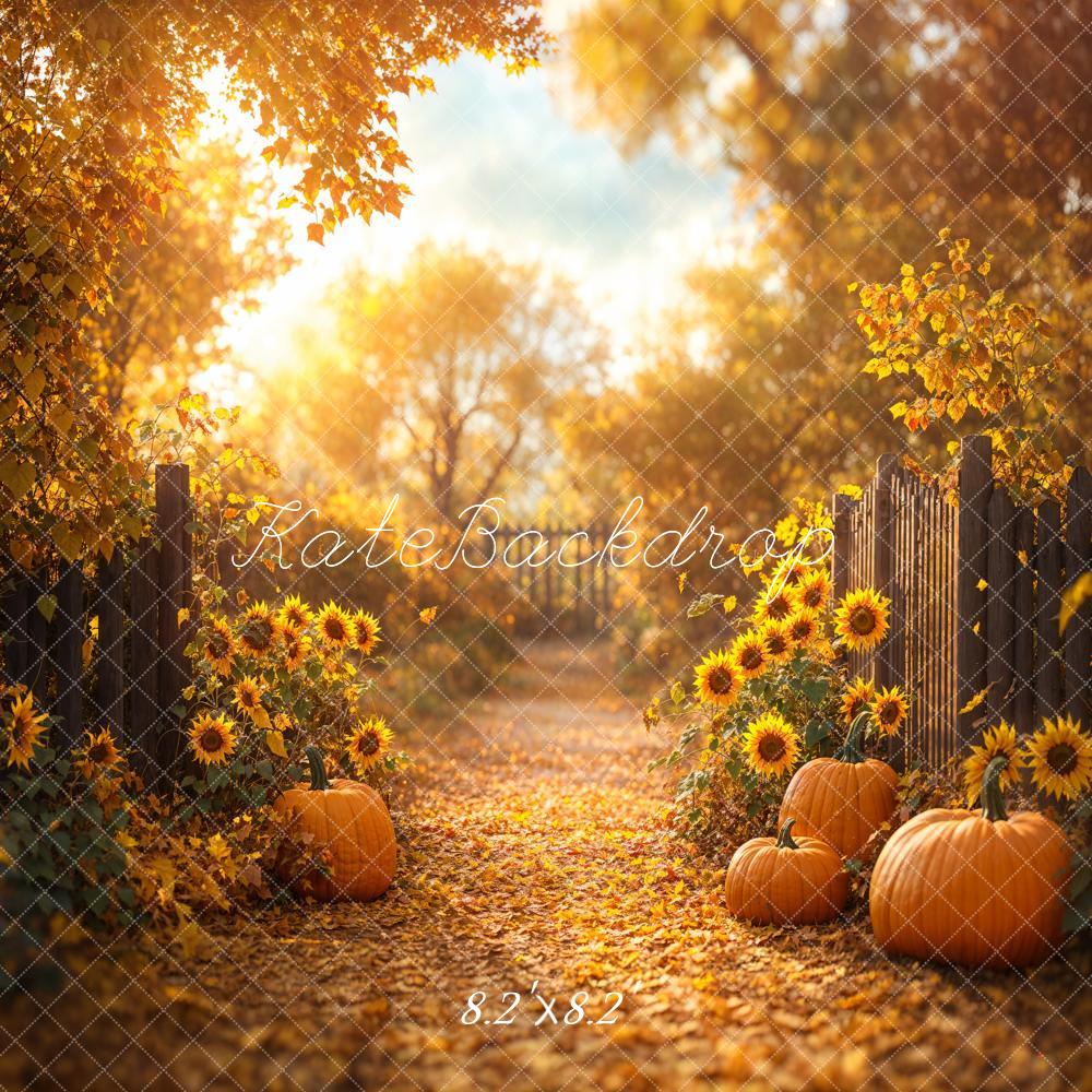 Kate Fall Sunflower Path Maple Leaves Backdrop Designed by Emetselch