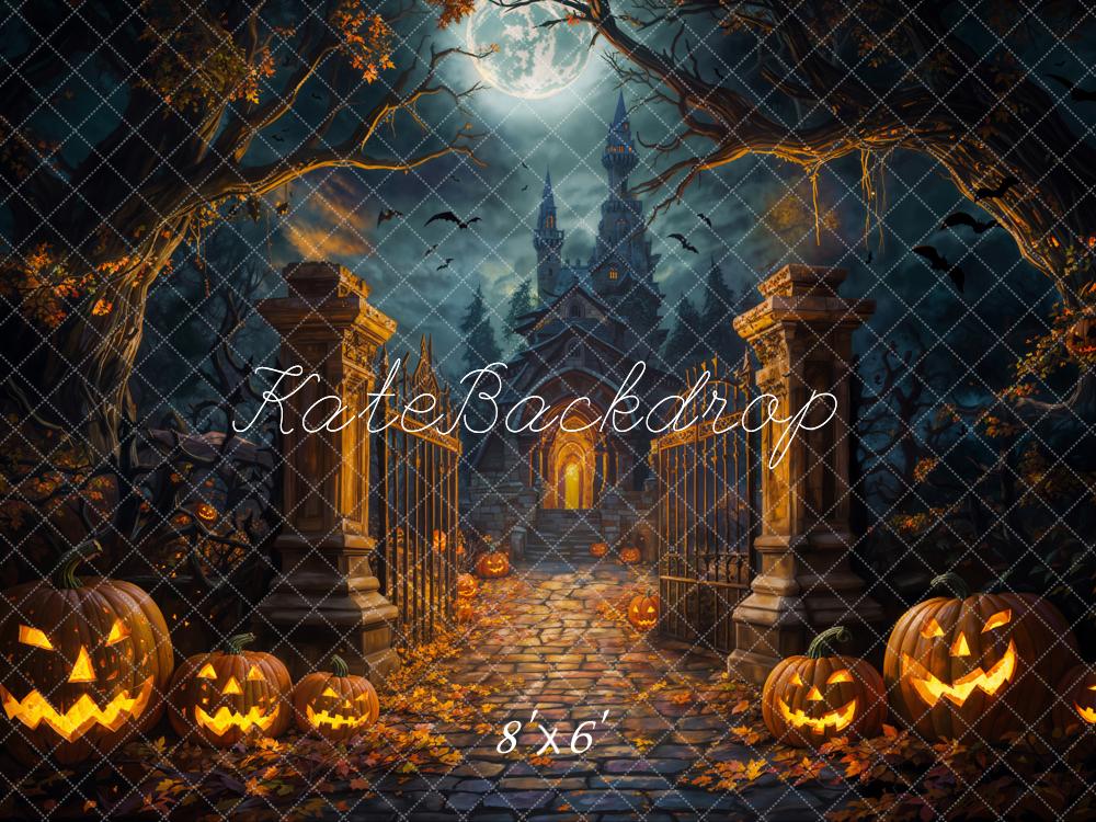 Fondo de Castillo Retro en Bosque Oscuro para Halloween Diseñado por Emetselch