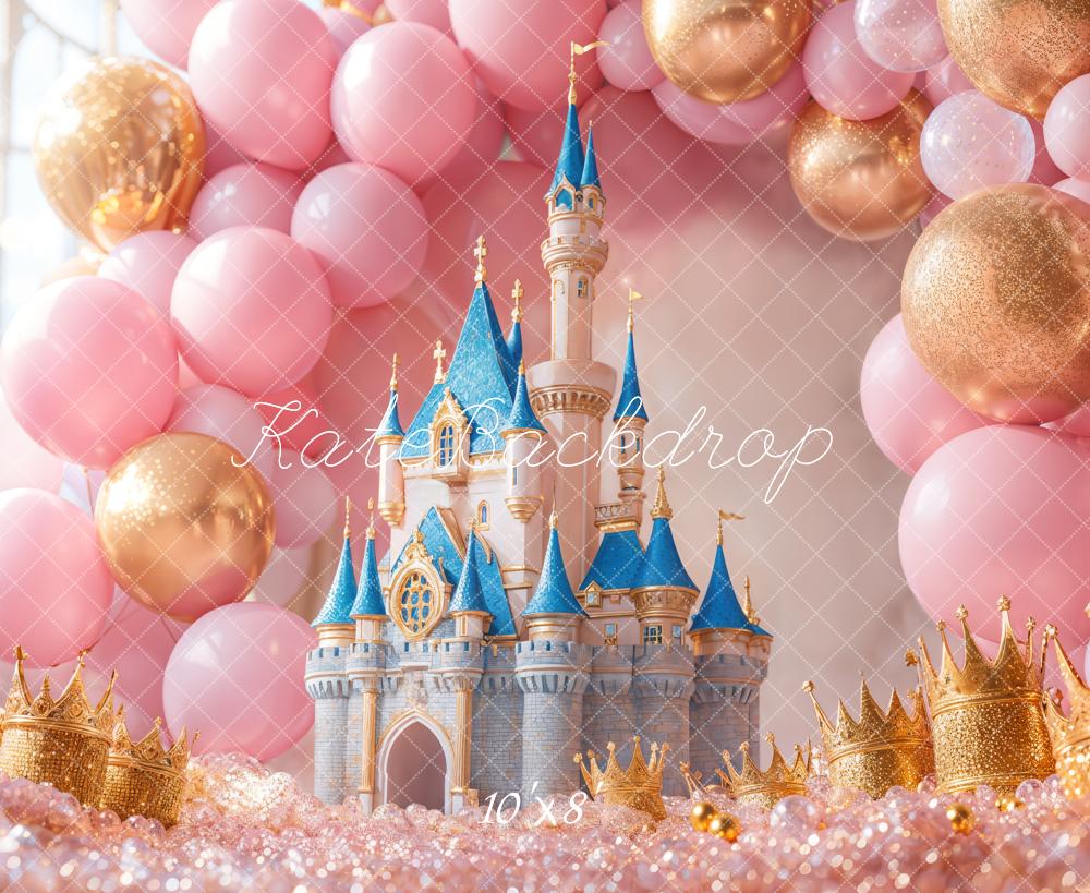 Kate Birthday Castle Pink Balloons Crowns Backdrop Designed by Emetselch