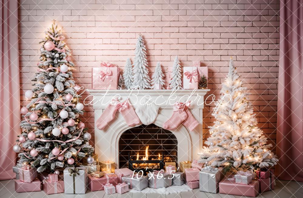 Fondo de Chimenea de Árbol de Navidad Rosa Diseñado por Emetselch