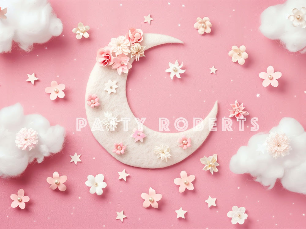 Kate Cake Smash Pink Moon And Flowers Clouds Backdrop Designed by Patty Robert