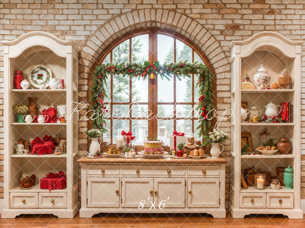 Kate Christmas Cream Vintage Brick Kitchen Backdrop Designed by Emetselch