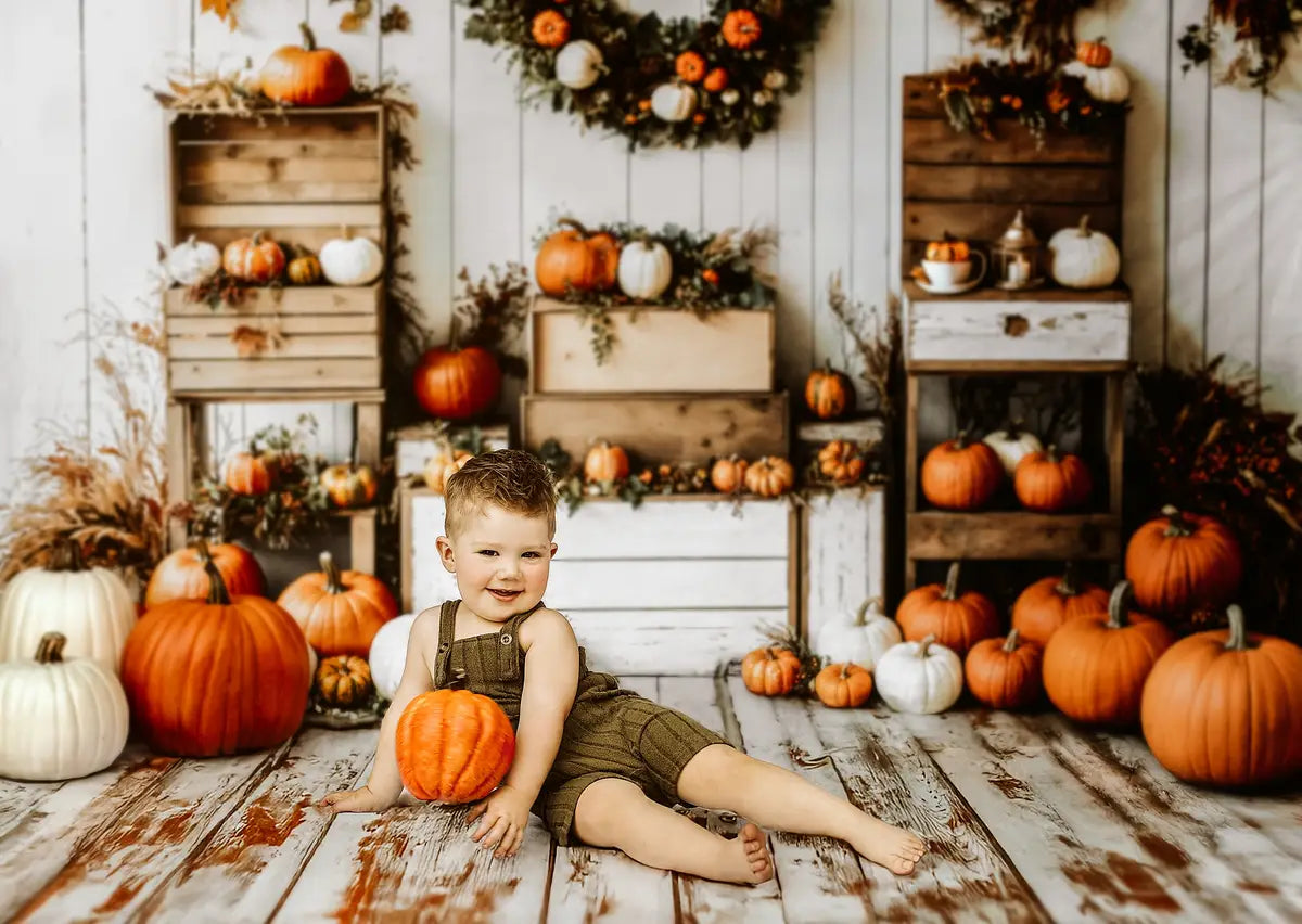 Kate Fall Pumpkins Wreath Wood Box Backdrop Designed by Emetselch