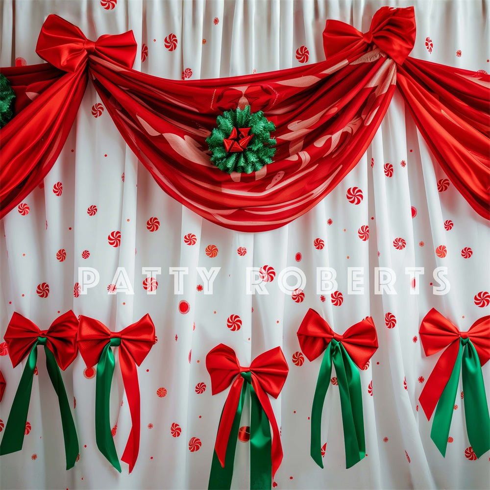 Kate Christmas Red Curtain With Green Hanging Ornaments Backdrop Designed by Patty Robert