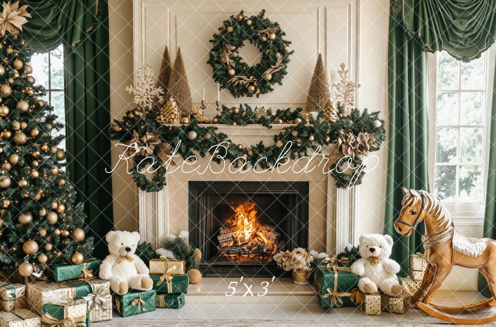 Kate Christmas Tree Fireplace Teddy Bears Backdrop Designed by Patty Roberts