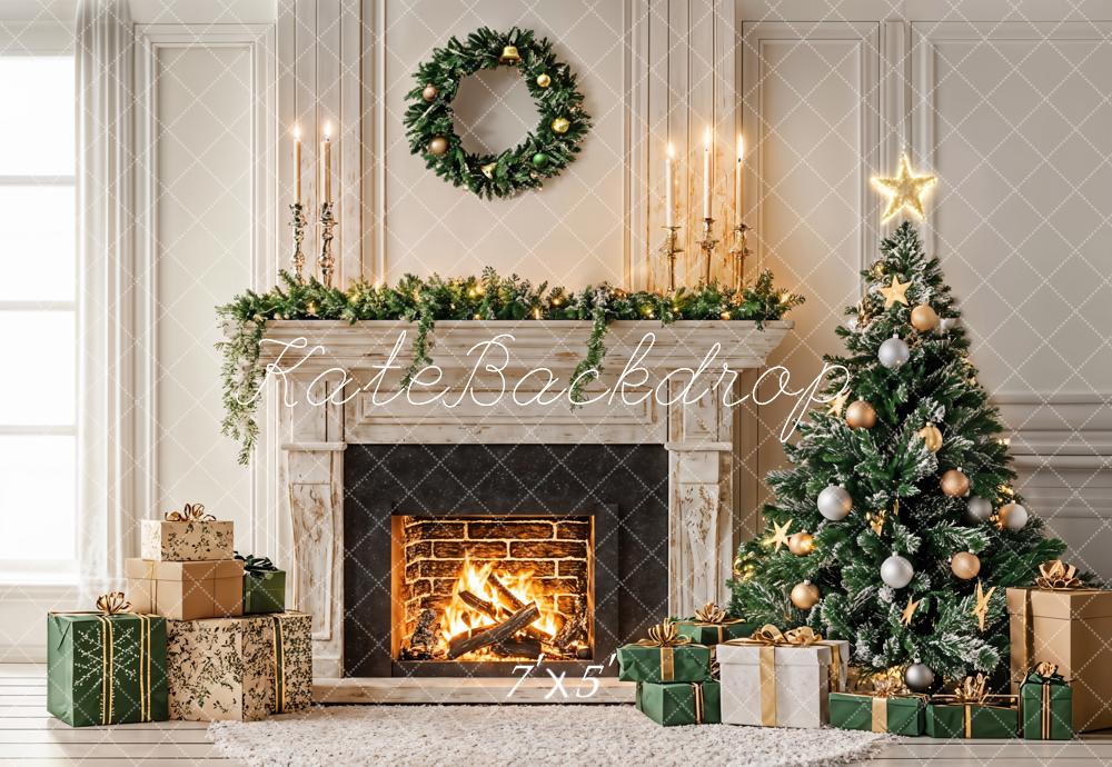 Kate Christmas Tree White Fireplace Gift Box Backdrop Designed by Emetselch