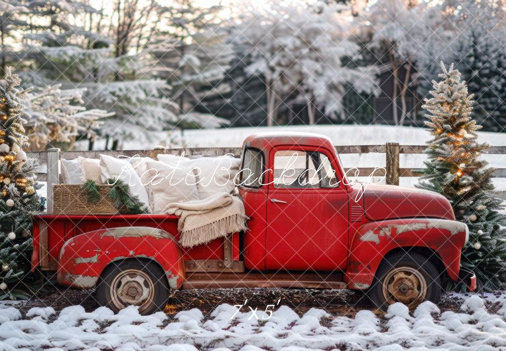 K Kerst Winter Rode Truck Foto Achtergrond Designed by Mini MakeBelieve