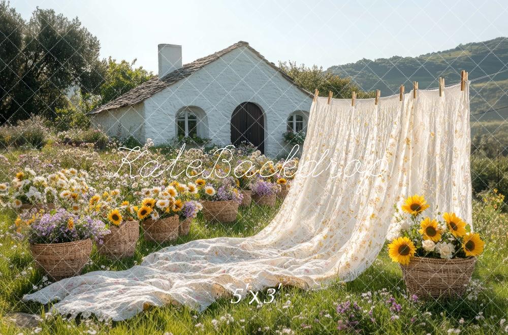 Kate Long Sheet Cottage Garden Sunflowers Backdrop Designed by Mini MakeBelieve