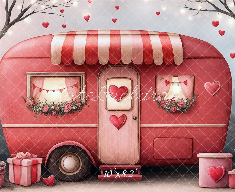 Kate Valentine Red Caravan Backdrop Designed by Mini MakeBelieve