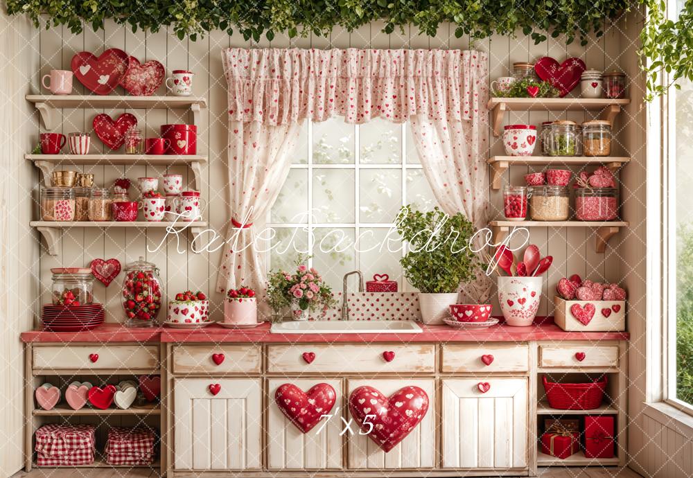 Kate Valentine's Day Kitchen Red Heart Plates Backdrop Designed by Emetselch