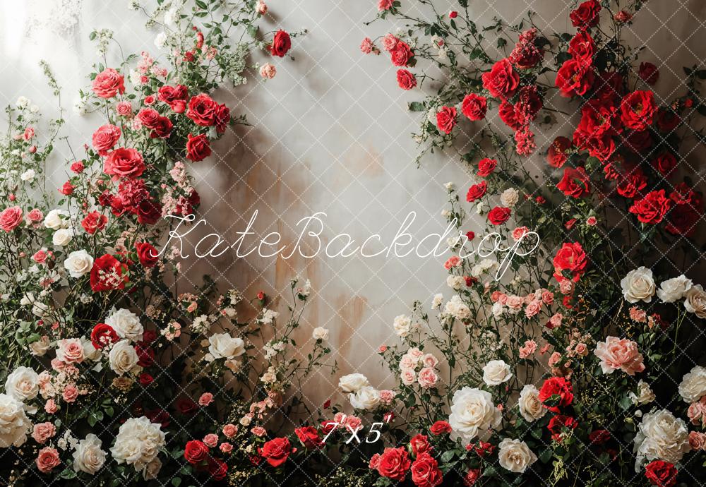 Kate Romantic Floral Roses White Wall Backdrop Designed by Emetselch