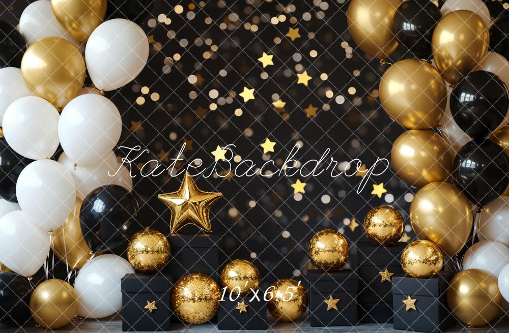 Cake Smash Gouden en Zwarte Ballon Foto Achtergrond Designed by Emetselch