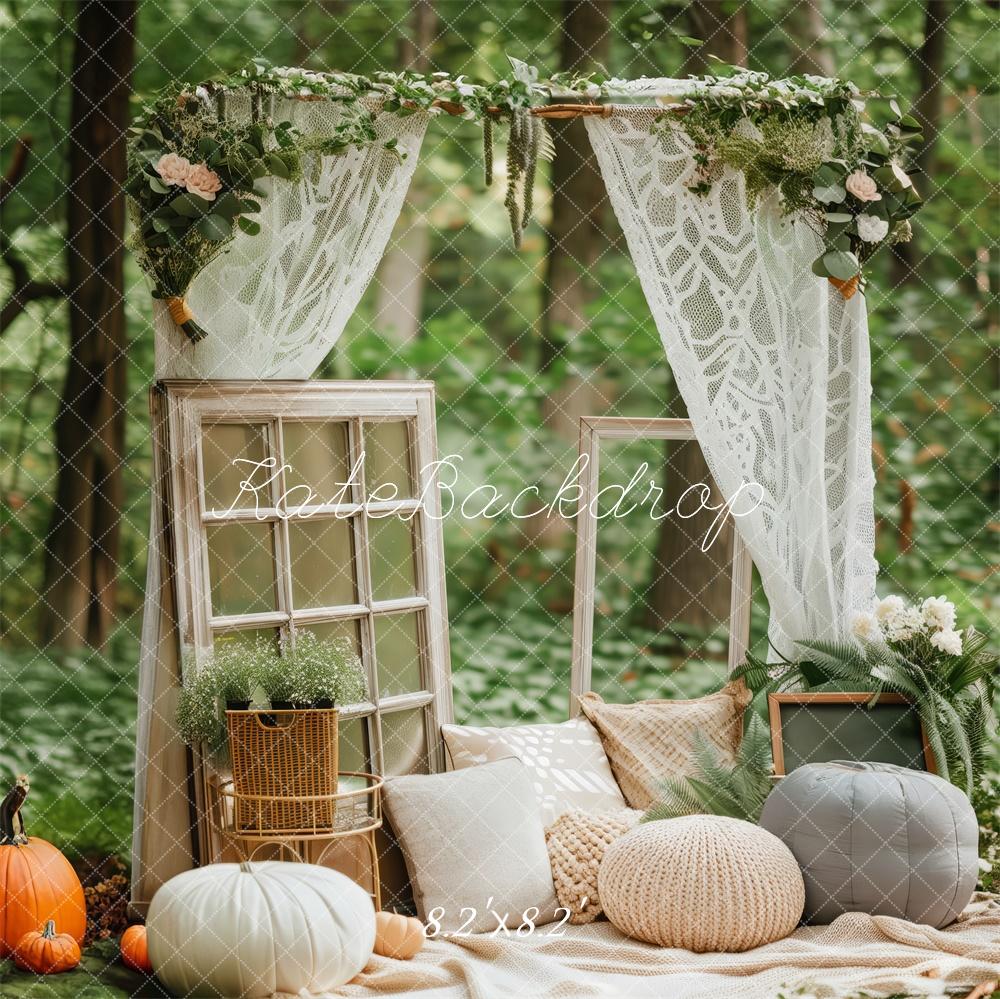 Kate Romantic Forest Nook With Vintage Windows And Pumpkins Backdrop Designed by Patty Robert