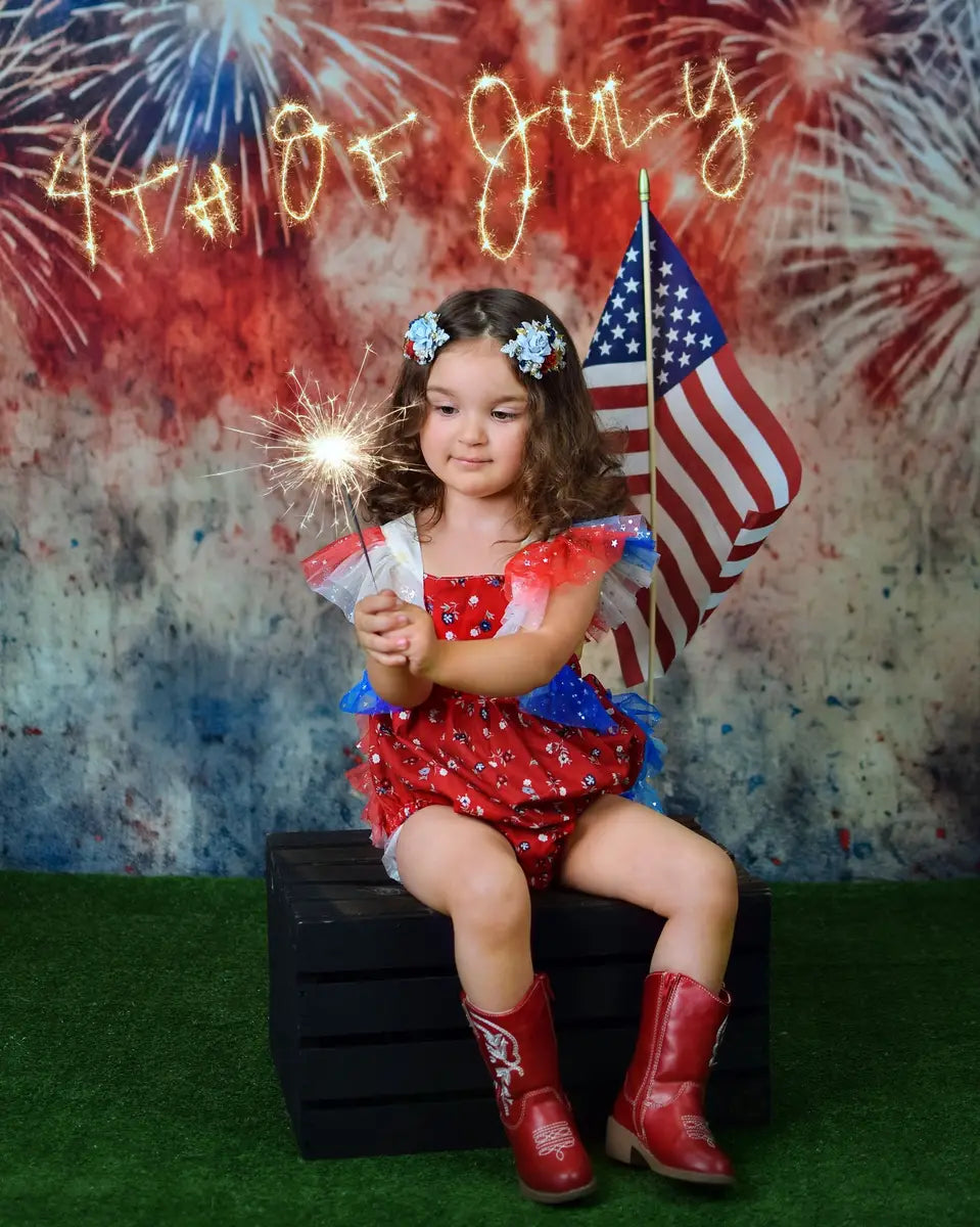 Kate Aged Red White Blue Brick Wall Independence Day Backdrop Designed by Angela Miller