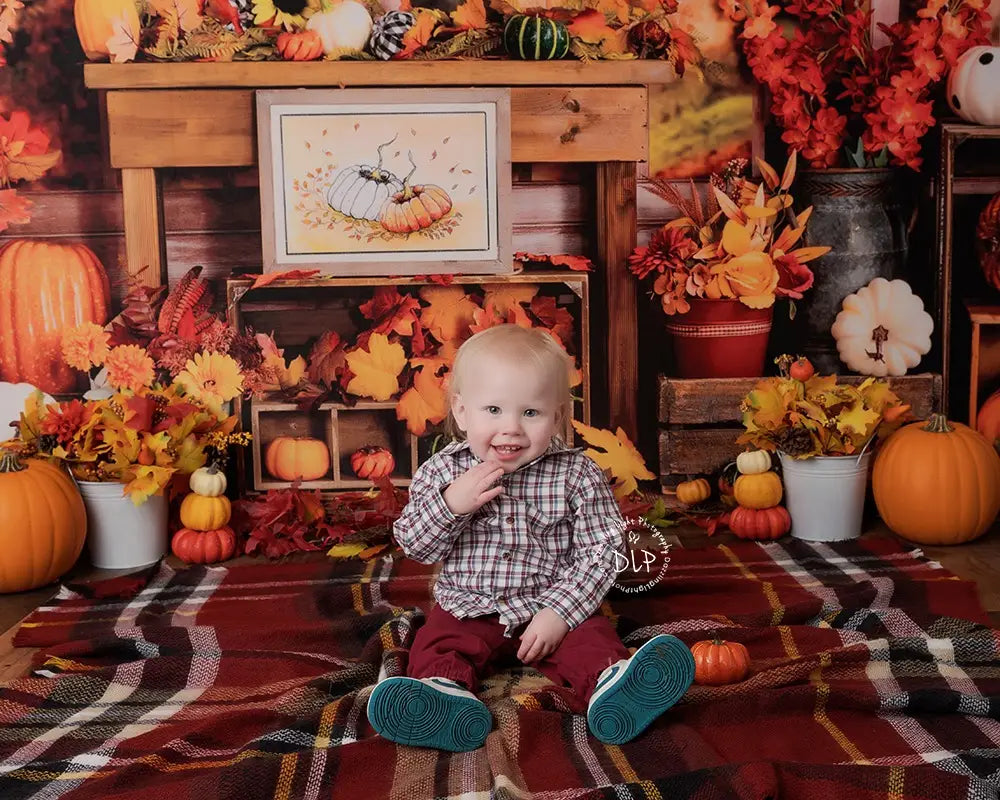 Kate Fall Backdrop Pumpkin Halloween Thanksgiving Sunflower Window Designed by Uta Mueller Photography