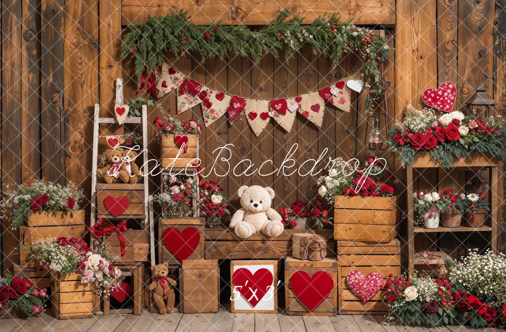 Lightning Deal #1 Kate Valentine's Day Rustic Teddy Bear Heart Backdrop Designed by Emetselch