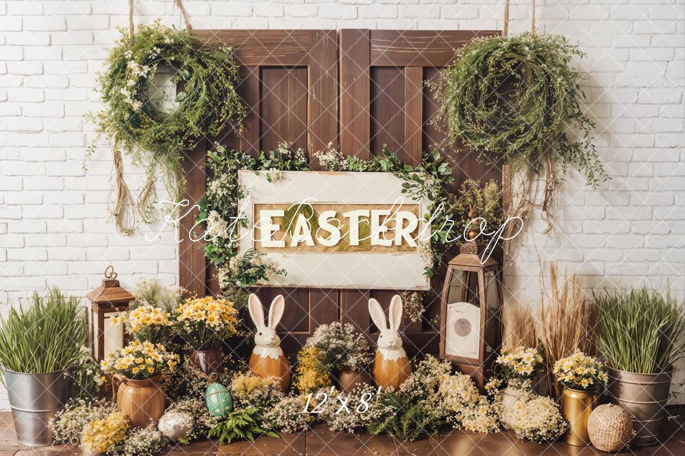 Kate Easter Bunny Flowers Rustic Door Backdrop Designed by Emetselch