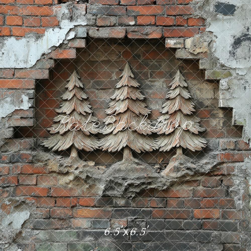 Kate Christmas Carved Trees in Brick Wall Backdrop Designed by Megan Leigh Photography